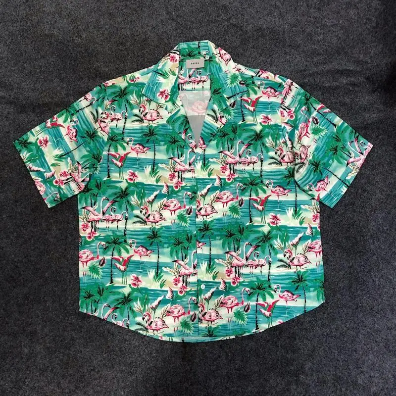 Rhude X Patron Shirt Men Flamingos Mint Green New York Limited Edition Flamingo Skateboard Short Sleeve 2