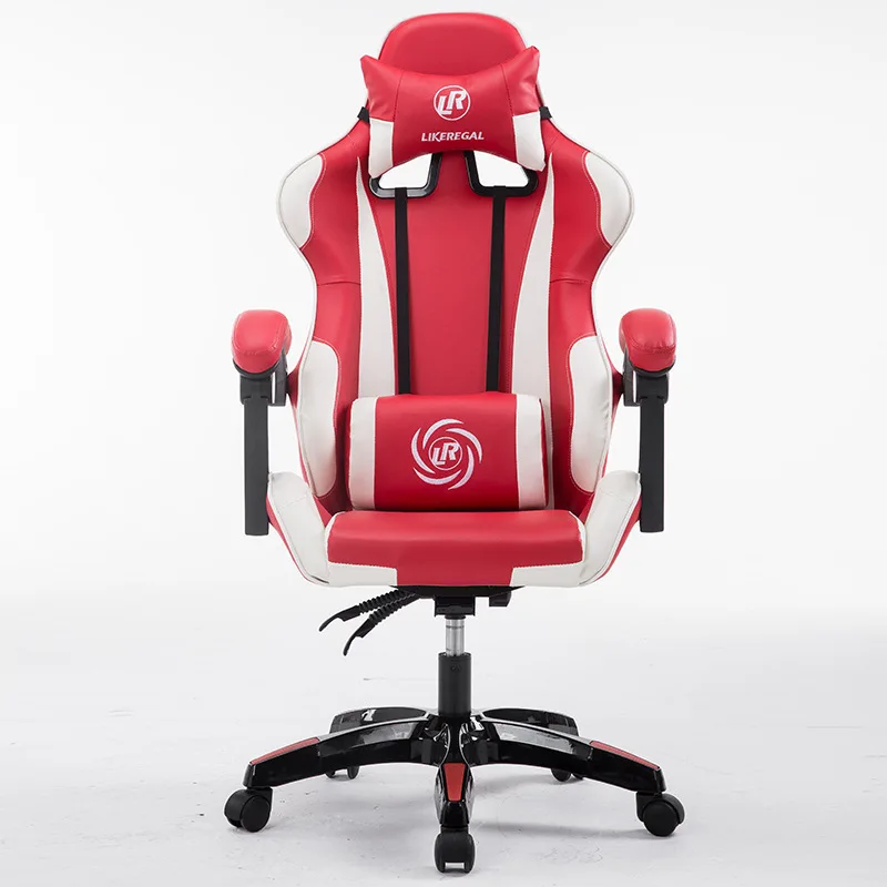 Регулируемая вращающаяся кровать, офисное кресло для европейских компьютерных игр - Цвет: Red white nylon