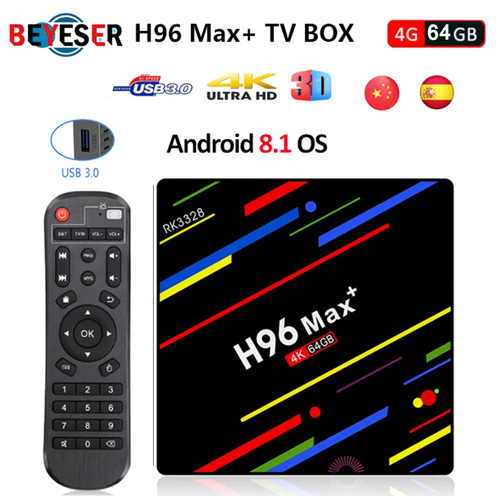 H96 MAX Plus Android 8.1 4G 64G Set Top Boxes 4K Ultra HD H.265 Smart ...