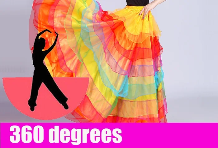 Фламенко испанский танец юбки дамы Gipsy наряд разноцветная юбка Испания одежда для танцоров женщин для Бальных и сценических танцев шоу одежда DN3588 - Цвет: 360 degrees