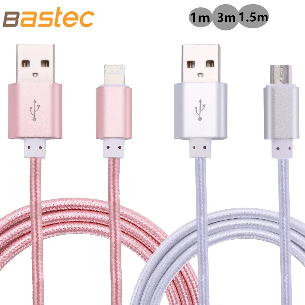 Colorful metal nylon braided 1m 1.5m 3m mobile phone cables long charger micro usb cable For iPhone 5 5s 6 6s plus Samsung sony