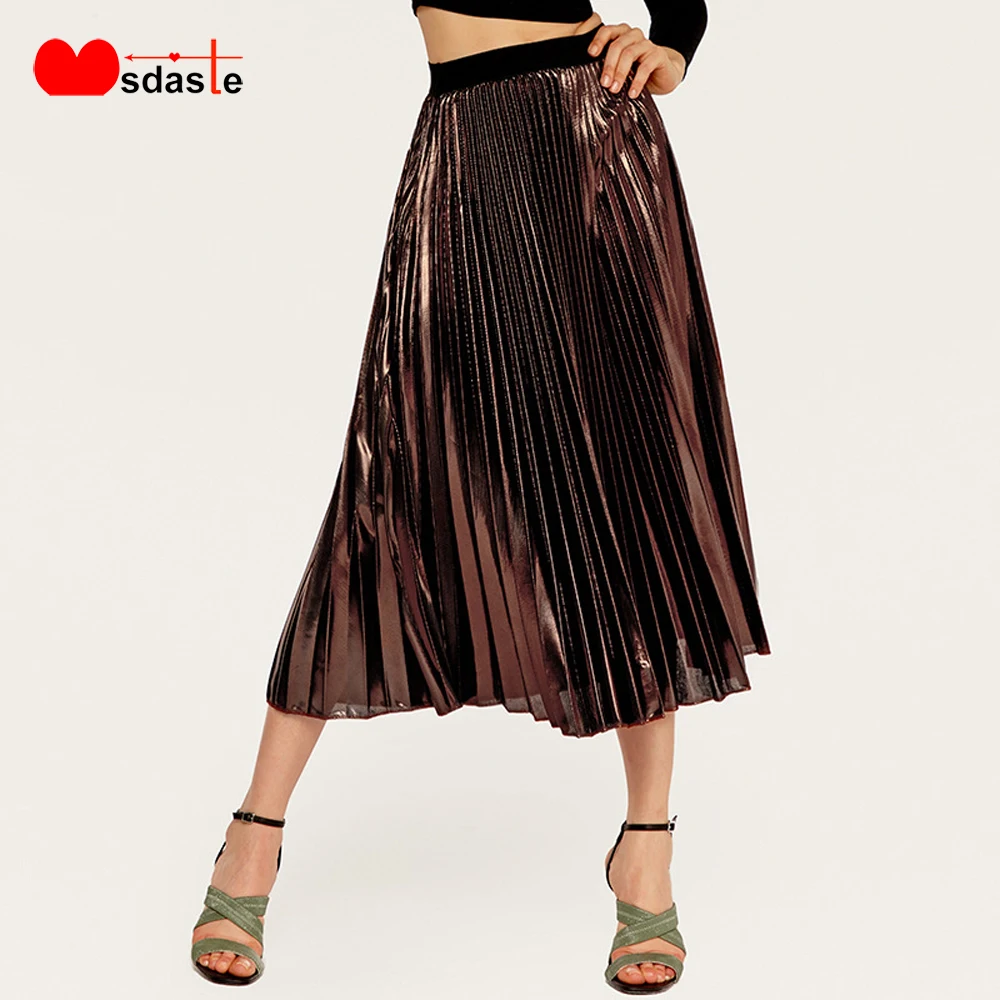 

Pleated Women Skirt 2019 Fashion Summer Autumn New Mid-Calf High Waist Elegant Vintage Women Clothes Casual Female Ladies Skirts
