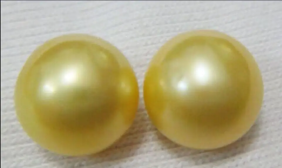 

Free shipping Genuine 11-12mm AAA+++ Golden South Sea Pearl Earrings 14K/20 yellow gold