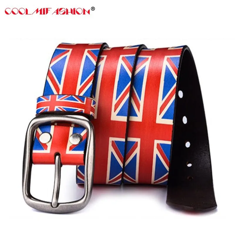 CooLMiFashion men's Belt leather British national flag belt Metal UK