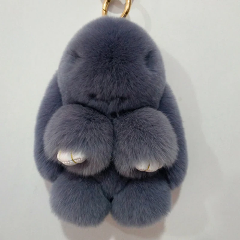 

14cm Real Rex Rabbit Fur Bunny Ball Soft Cute Doll Brown W Black Keychain Handbag Keyring Car Key Ring Pendant Charm