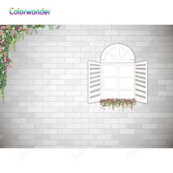 

Colorwonder Photography Background Silver Gradient Brick Wall 7x5ft White Window Seamless Backdrop for Photo Booth Studio Prop