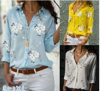 

2019 Summer Women Floral Print Shirts Autumn Casual Turn-down Collar Chiffon Blouse button Top Long Sleeve Blouse Femme Shirt