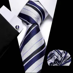 Мужской Шелковый галстук с красивым принтом галстуки для мужчин синий белый новинка галстук с принтом платок Набор Запонок Свадебный