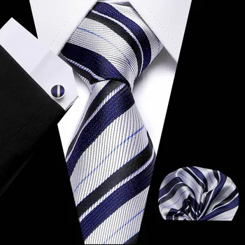 

Men's Silk Tie Set Beautiful Print Ties for Men Blue White Novelty Print Necktie Handkerchief Cufflinks Set Wedding Tie