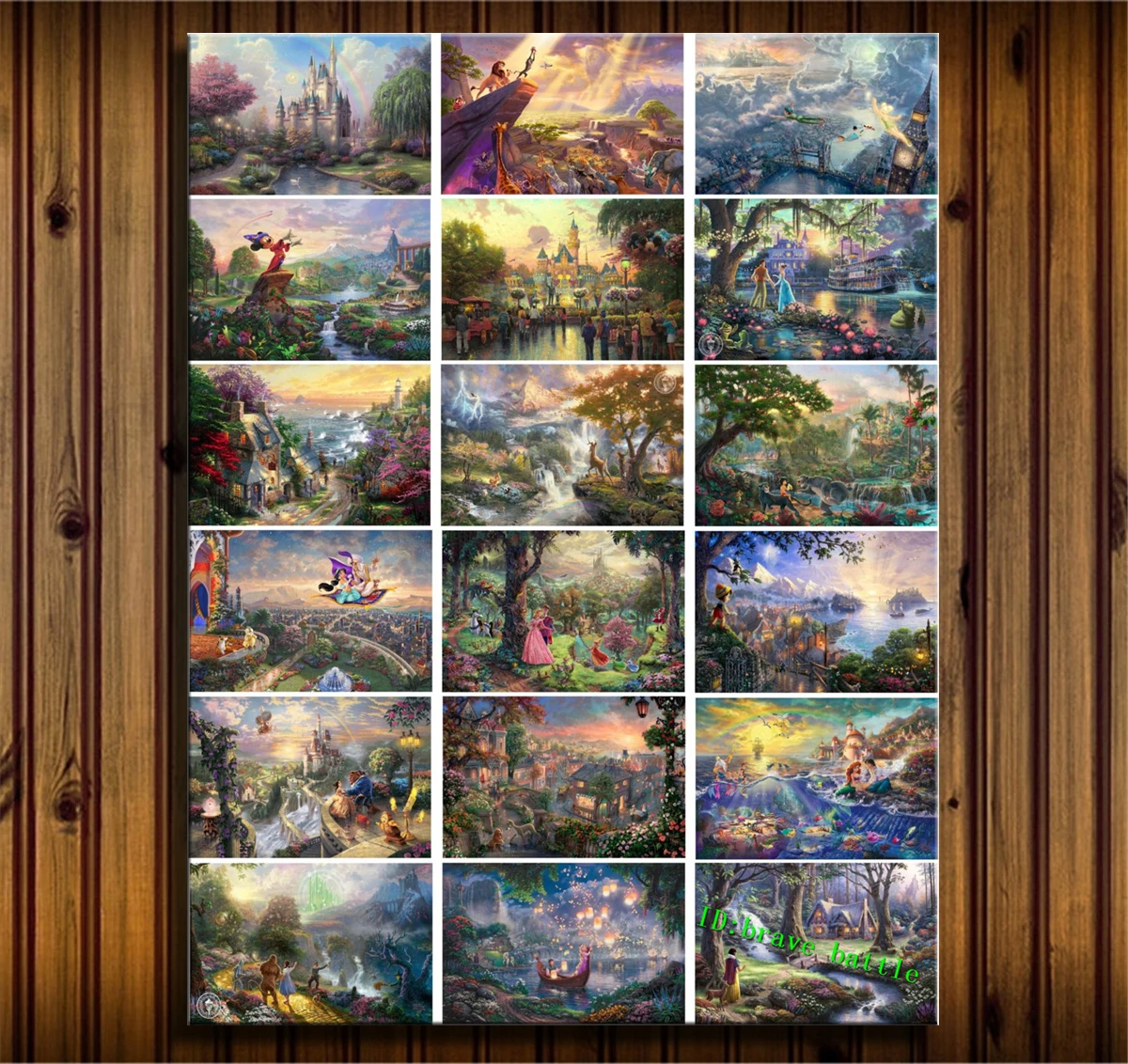 

Thomas Kinkade Christmas 50th Pinocchio Wishes Lion King Sleeping Beauty Jungle Book HD Print Canvas Home Decor Art Oil Painting