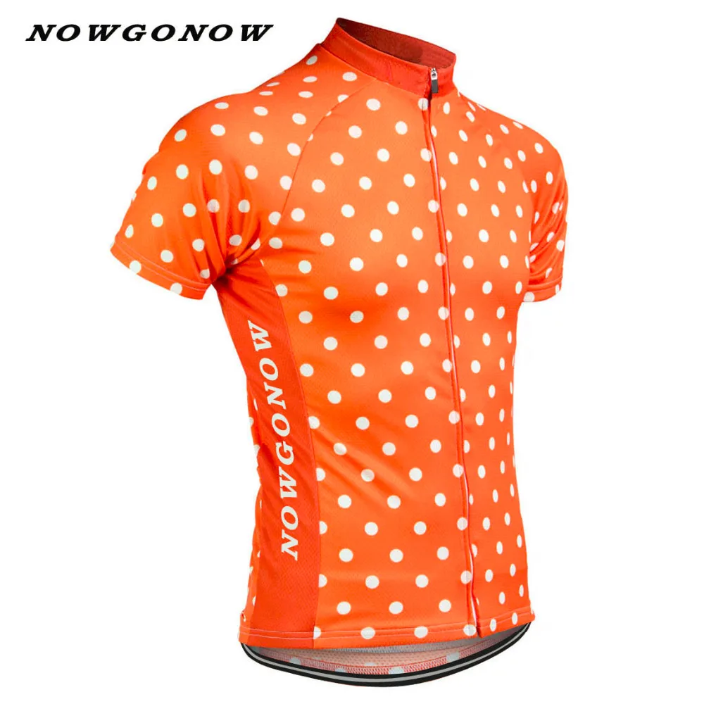 

Man NOWGONOW cycling jersey orange Netherlands pro team racing bike wear sportswear white dots road hot riding leader winner