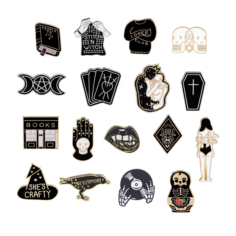 

Punk Dark Brooch Series enamel Brooch Skeleton Bat Witch Totem Book Pin Buckle Metal Badge Halloween Gift Jewelry