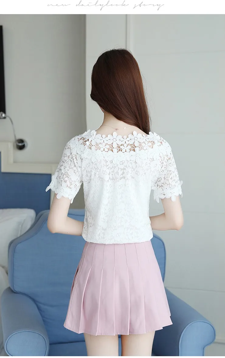 Flower Lace Tops And Blouses Women Tops Femme 2018 Fashion Summer Short Sleeve Ladies Shirts White Renda Blusas Femininas (6)