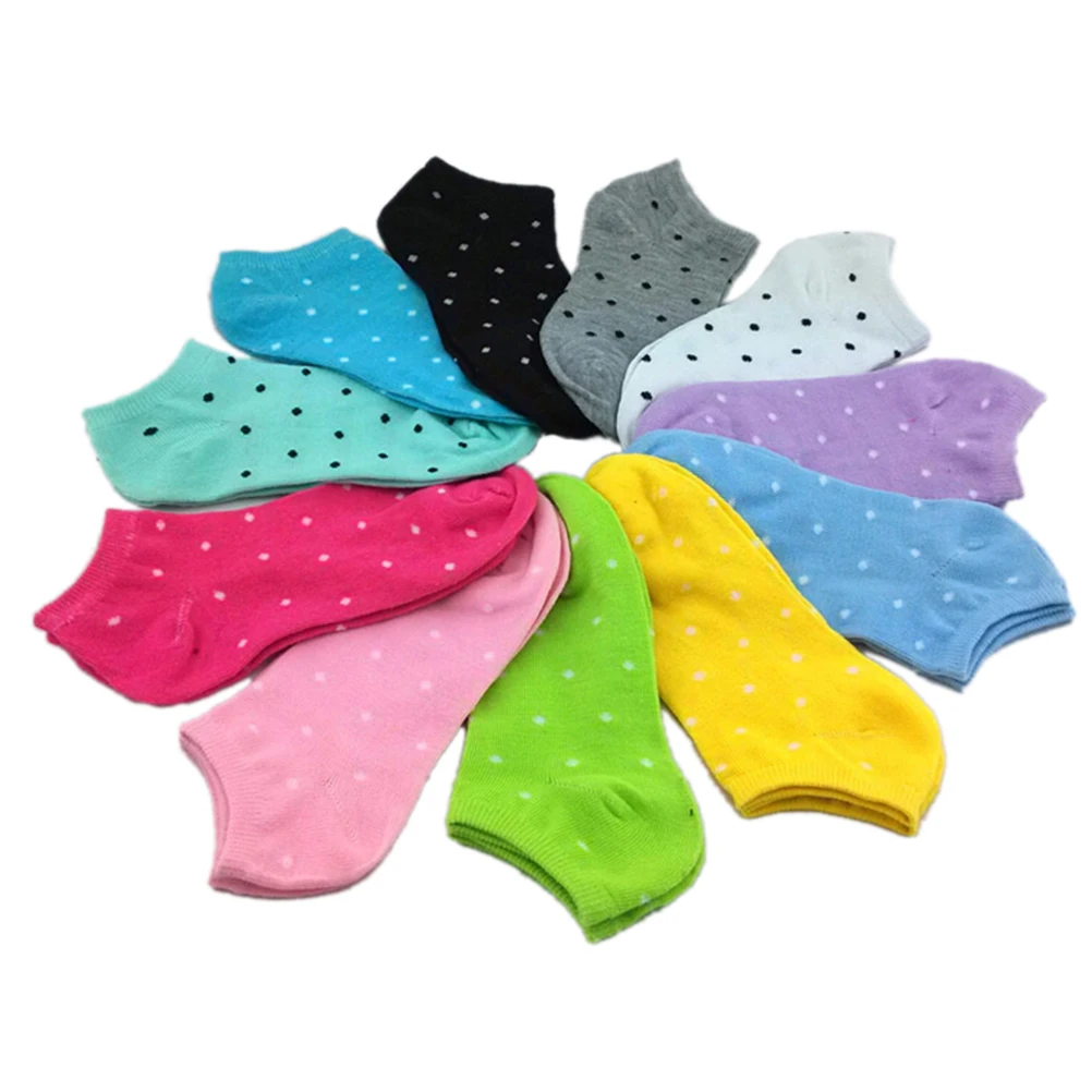 10pcs/5Pair Female Heart Dot Solid Low Cut Socks Short Socks Women's Slippers Spring Summer Cotton Blend Ankle Boat Socks