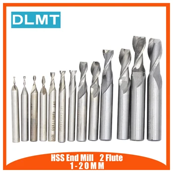 

End Mill 2 Flute 2pcs 2 3 4 5 6 8 10 12 14 16 18 20mm HSS CNC Straight Shank Milling Cutter Bits Cutting Tools mill cutter