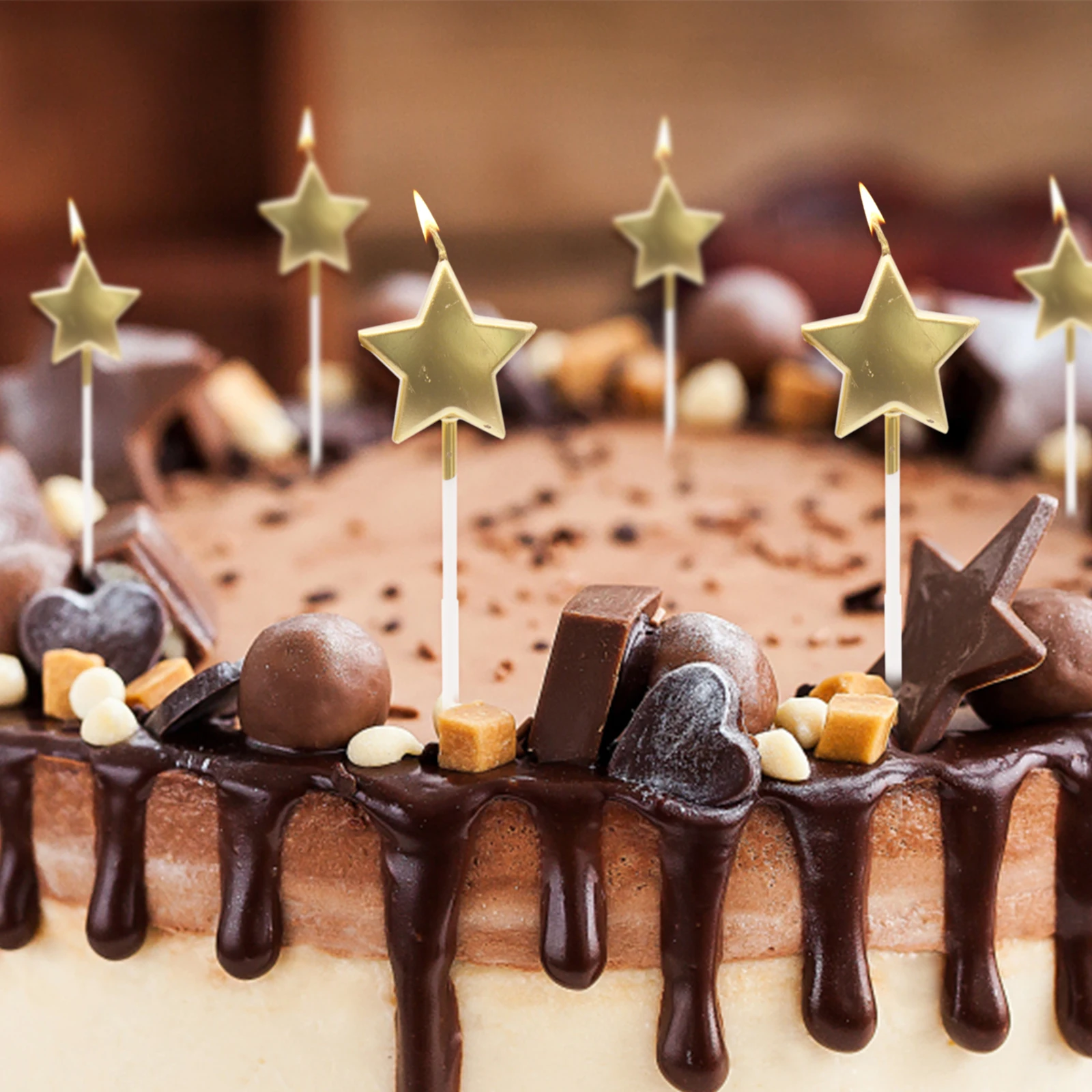 Золотая парафиновая свеча с английскими буквами для украшения торта на день рождения с пентаграммой, праздничные вечерние свечи для торта