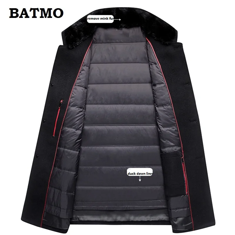 BATMO, Новое поступление, высокое качество, 60% шерсть, натуральный норковый мех, воротник, утолщенный Тренч, пальто для мужчин, подкладка из 90% белого утиного пуха