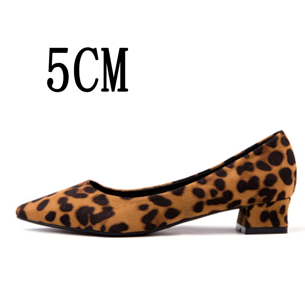 WEIQIAONA/Новинка года; Повседневная пикантная женская обувь леопардовой расцветки; удобные модельные туфли-лодочки на высоком каблуке 3 см и 5 см с острым носком; Рабочая обувь - Цвет: Leopard 5cm