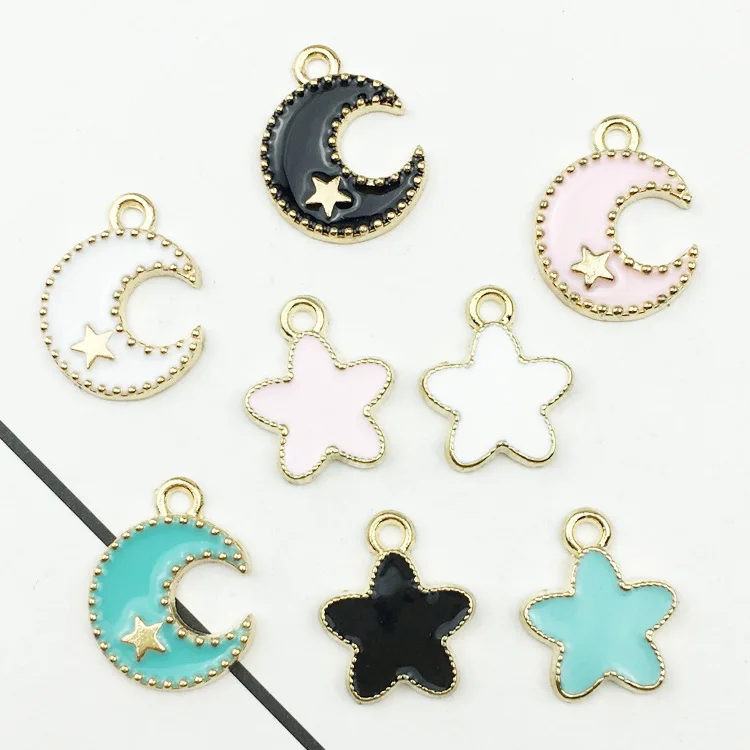 

Hot 10pcs Fashion Charm Gift Enamels Alloy Stars Moon Pendant DIY Earrings Hair Bracelet Necklace Charms Accessories 2019 New