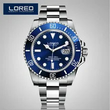 LOREO Sapphire Automatic Mechanical Watch Men Chronograph Stainless Steel Waterproof Luminous Watch Relogio Masculine AB2032
