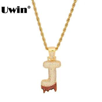 

Uwin Custom Red Drip Bubble Initial Letters Pendant Necklace For Men/Women Iced Out Cubic Zirconia Fashion Hiphop Jewelry