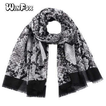 

Winfox Fashion Snake Print Scarf Black Pink Female Shawl and Wraps Women