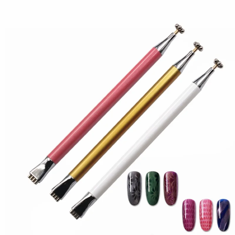 

1pc Dual End Nail Art Cat Eye Rod Magnet Flower Tip Wand for All 3D Magic Cat Eye Magnet Gel Polish Manicure DIY Metal Tool New