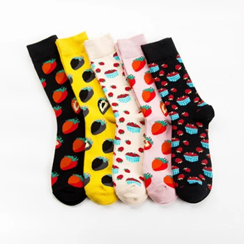

Strawberry Personality Print Colorful Happy Casual Men Dress Cotton Sock Fashion Cute Funny Harajuku Hip Hop Socks Autumn Winter