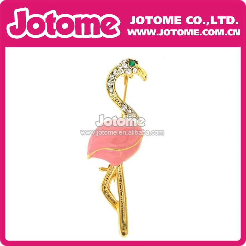 100pcs/lot Pink Enamel Flamingo Rhinestone Crystal Pin Brooch Fashion Women Jewelry | Украшения и аксессуары