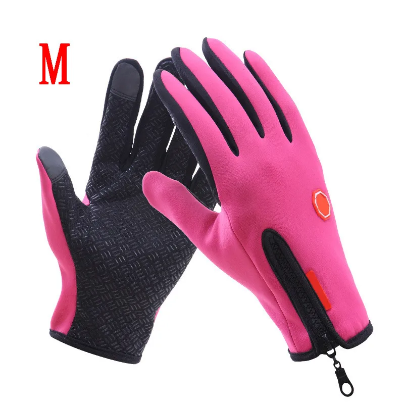 Для автомобилей и мотоциклов, ветрозащитный, для открытого спорта унисекс Лыжный Спорт Велоспорт перчатки для катания на сноуборде перчатки Зимние флисовые теплые Сенсорный экран перчатки - Цвет: PINK   M