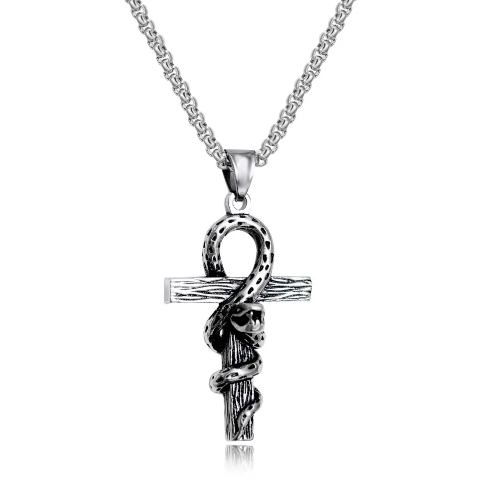 

Crux Ansata Anka Pendant Necklace Snake Cross Egyptian Symbol Ankh Necklace Men's Cool Novelty Jewelry Gift Wholesale Dropship