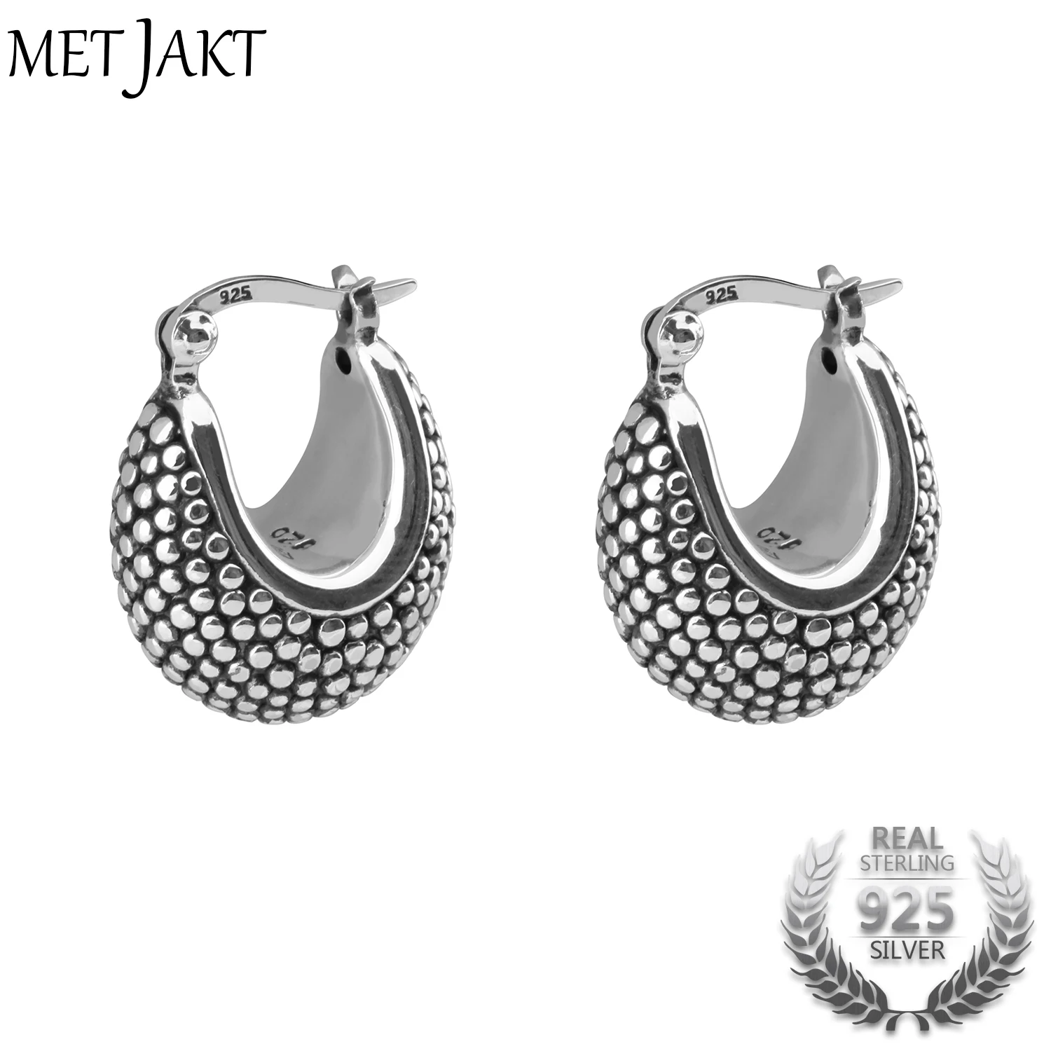 MetJakt Vintage Hoop Earrings Solid 925 Sterling Black Silver Earring