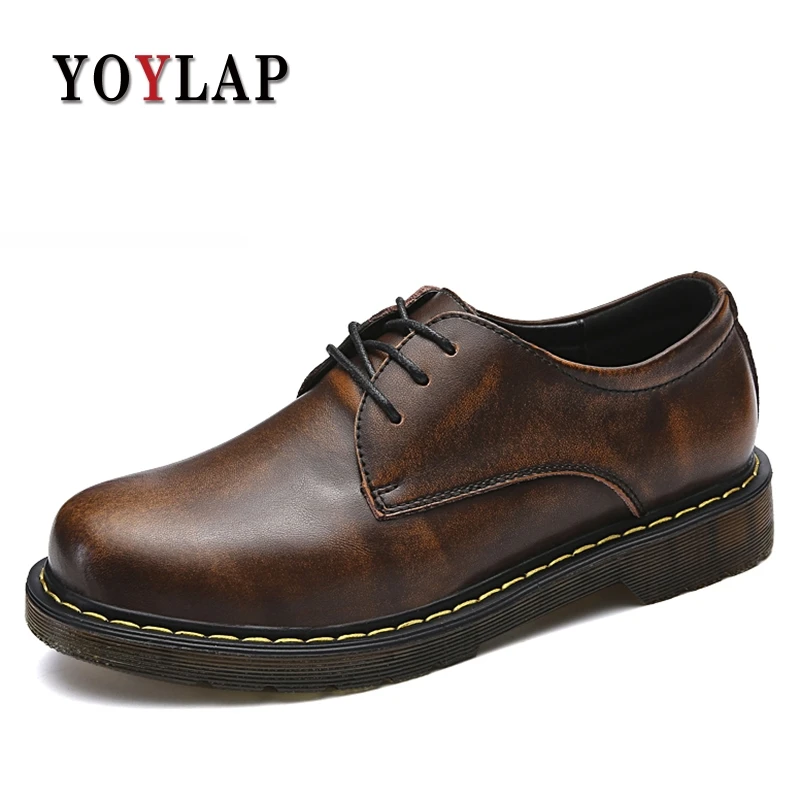 

Yoylap 2018 NEW men boots spring autumn military boots men shoes genuine leather ankle Lace-Up Round Toe high quality