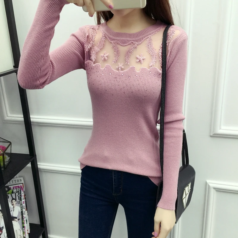 WWENN Women Sweater Pullovers Fashion Casual Long Sleeve O-neck Twist Knitted  Sweter Casacos Femininos Lace Diamond Cashmere