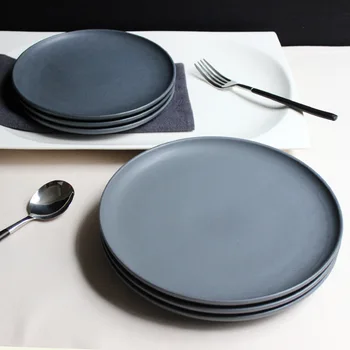 

JK Home 1 Pcs Ceramic Plate Bowl Set Sample Dark Gray Steak Plate Dish Top Quality Dinner Plates China Bone Ceramic Gift