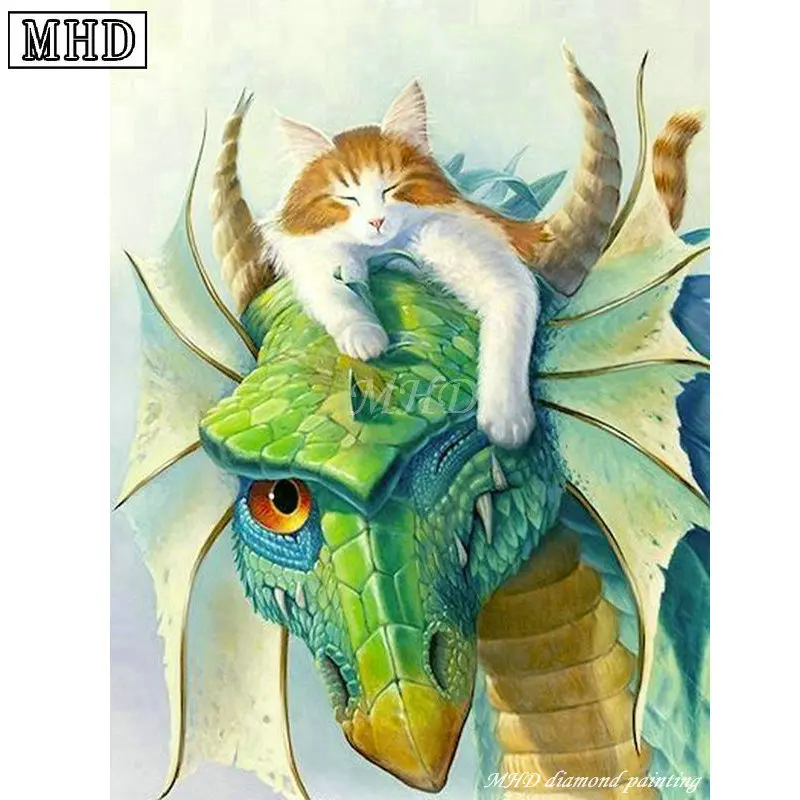 

Full drill diy diamond painting dragon with cat 3D diamond cross stitch mosaic handmade art kit SC143