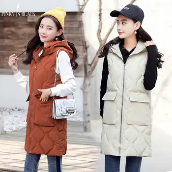 

PinkyIsBlack Winter Vest Women Hooded Warm Vest Jacket Women Long Vest Parka Colete Feminino Sleeveless Outwear Cotton Waistcoat