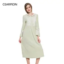 CEARPION светло зеленый осенне зимняя Дамская обувь ночная рубашка с длинным рукавом мягкая милые кружево выдалбливают пижамы леди