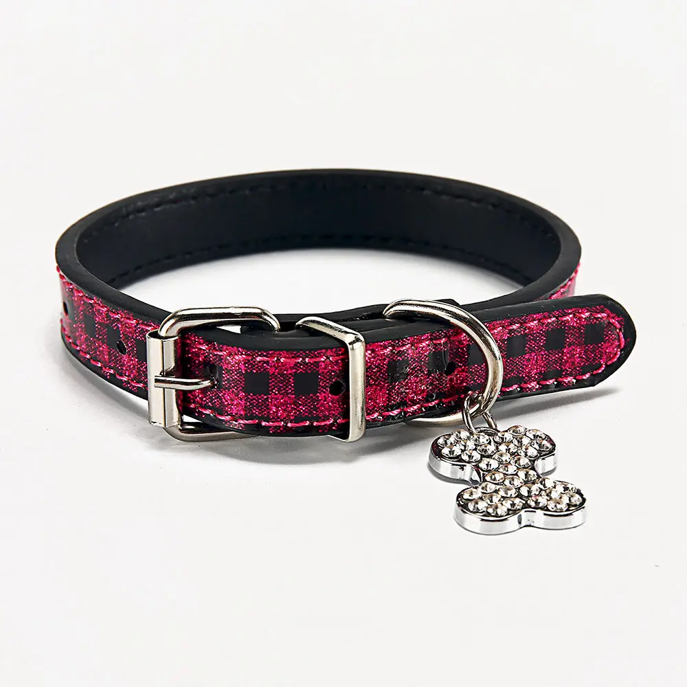 Rhinestone Pet Dog Collar For Cats Bling Pet Kitten Puppy Product Dogs Cat Collars Accessories Solid Plaid Cat Dog Collar LX0012 SI5B6759