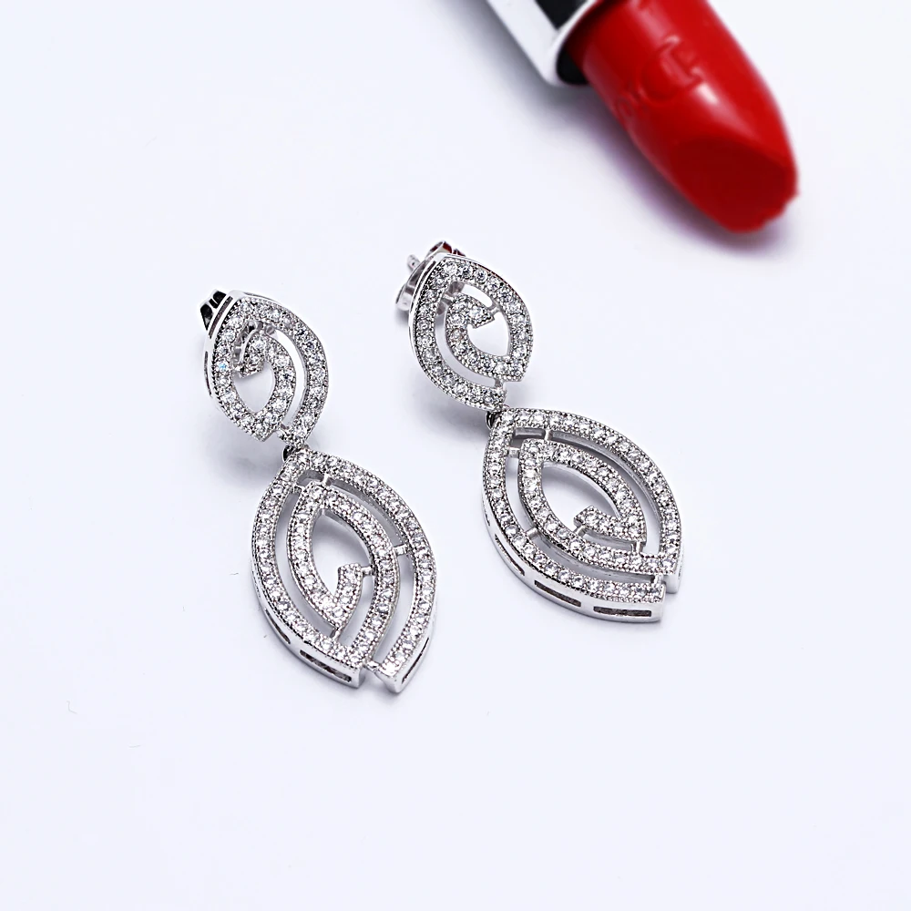 Fashion Drop Earrings Nice Jewellery White color Jewelry Shiny Cubic Zircon Elegent Evening Dinner Party Wedding earring