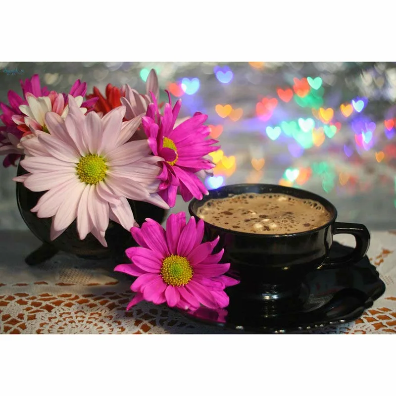 Daisy Flower and Coffee cup DIY diamond embroidery painting cross stitch rhinestone stick mosaic crafts Romantic Wall painting
