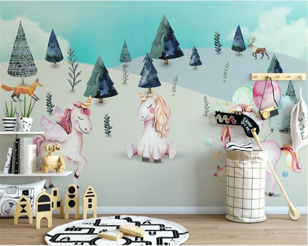 beibehang Custom three-dimensional wallpaper Nordic simplicity animal forest unicorn hand-painted children's background behang infant baby spring aummer casual mesh shoes kids boys girls daily simplicity toddler shoes children breathable soft soled shoes