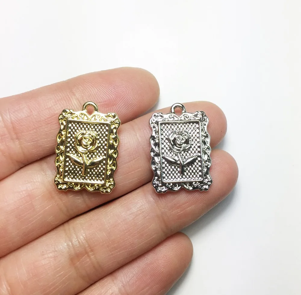 

Eruifa 10pcs 15*20mm Beautiful Rose Flower Charms Zinc Alloy necklace,earring bracelet jewelry DIY handmade 2 colors