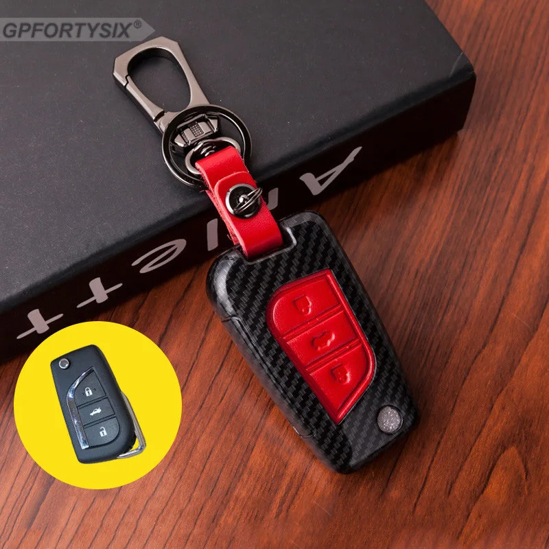 

Car Styling Auto Protection Key Shell Cover Keychain For Toyota Rav4 2018 Prius Camry Corolla Avensis Carbon Fiber Leather Case