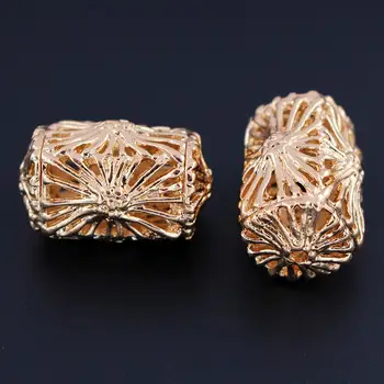 

32mm Long Metal Spacer Beads Quality Gold Color Hollow Flower Pattern Hole 2mm Loose Beads DIY for Indian Wedding Jewelry Making