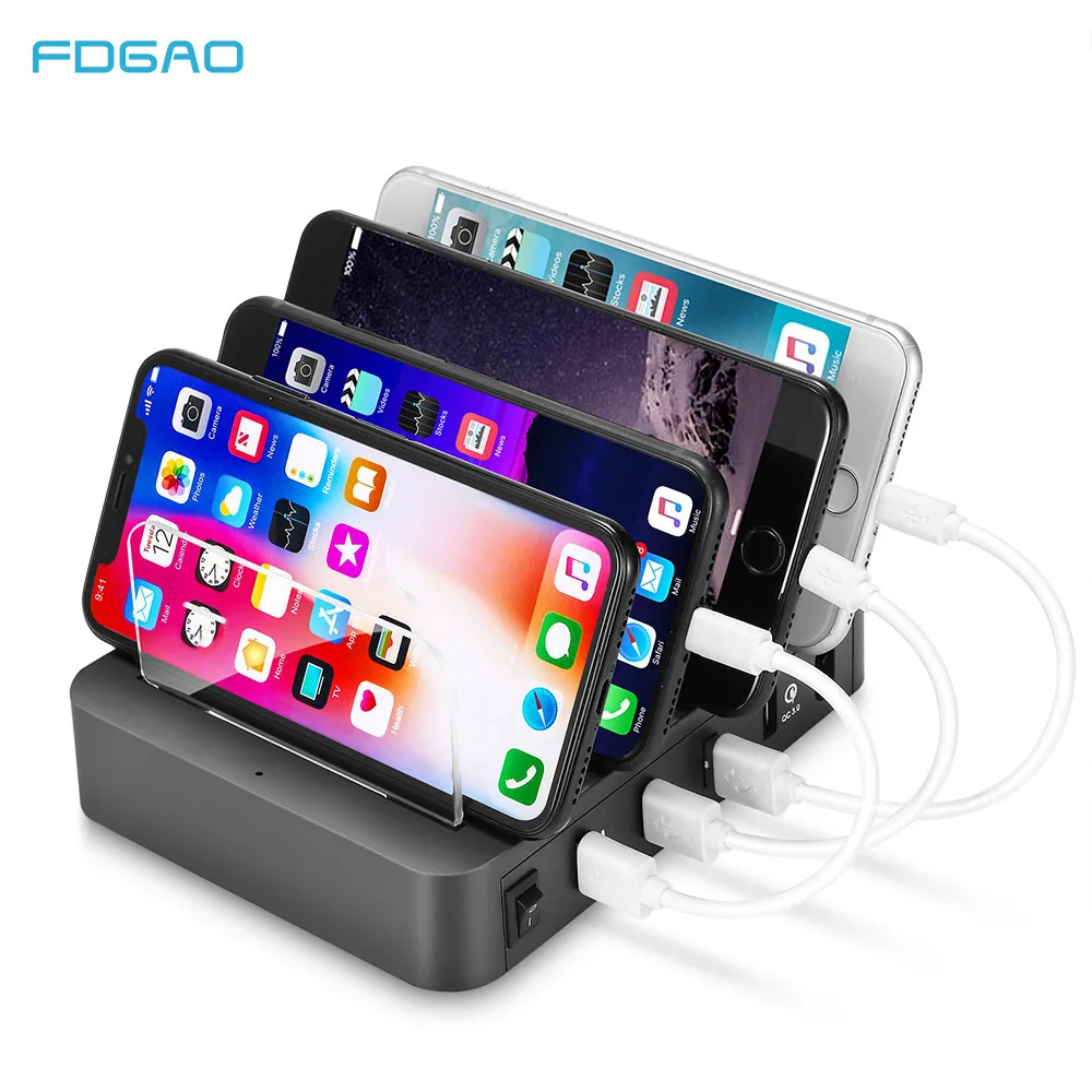 FDGAO QC3.0 USB حامل محطة شحن مع حامل 4 منافذ 2.4A متعددة وظيفة USB سريع شاحن للهاتف الذكي اللوحي العالمي FDGAO QC3.0 USB حامل محطة شحن مع حامل 4 منافذ 2.4A متعددة وظيفة USB سريع شاحن للهاتف الذكي اللوحي العالمي