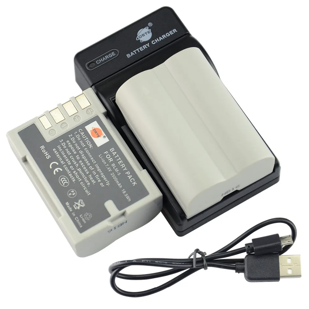 DSTE 2PCS PS BLM5 BLM 5 Battery with USB Port Charger for Olympus C 8080 C 7070 C 5060 E1 E500