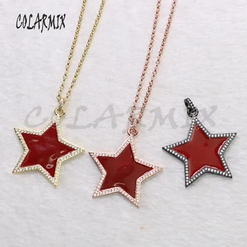 

6 Pcs wholesale High quality zircon red star pendant for jewelry necklace Mix color fashion jewelry pendant 5538