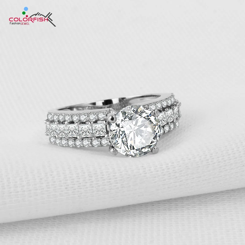 

COLORFISH Sterling Silver Engagement Wedding Band Ring For Women High Quality 2 Carat Sona NSCD Jewelry Female Rings Size 4-11