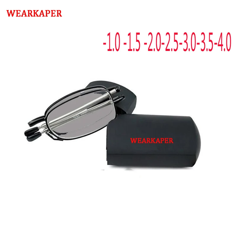 

WEARKAPER Alloy Frame Sun glasses Folding Photochromic Finished Men Myopia Eyeglasses Frame optical Myopia Eyewear Oculos Male